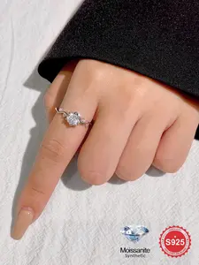 S925 Sterling Silver Synthetic Moissanite Ring, 1ct Ring for Women, Exquisite Engagement Ring for Women & Girls, with Timeless Promise Wedding Engagement Ring, Pave Engagement Ring
