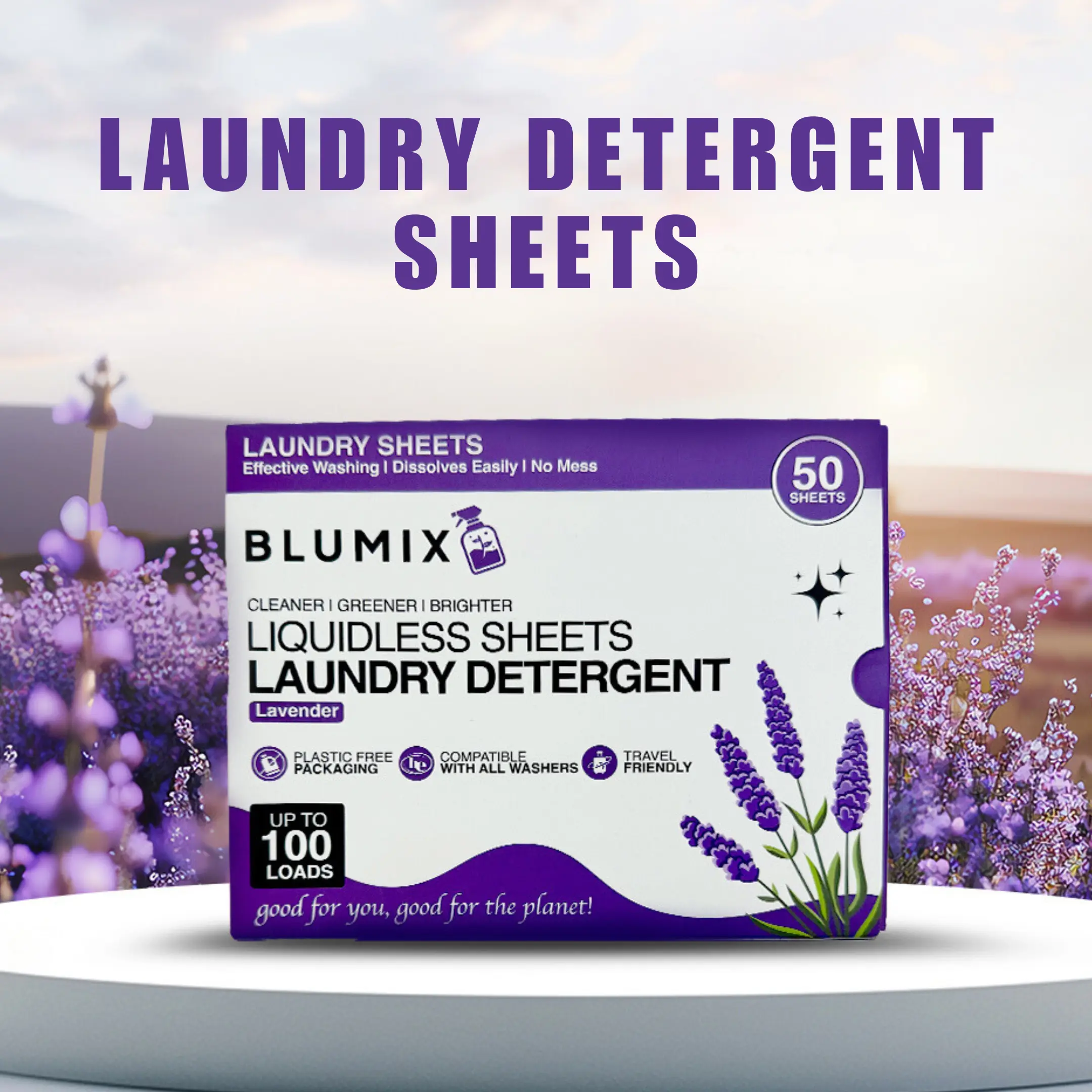 Blumix Laundry Detergent Sheets (50 sheets=Upto 100 loads): Lavender: Enzyme Powered, Hypoallergenic, Compact, Vegan, No Parabens or Phosphates Cleaning Household