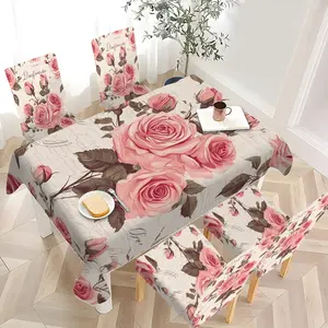 2/4/6/5/7 pieces of fashionable and high-end chair cover and tablecloth sets, thickened chair cover and tablecloth sets (1 tablecloth + 4 chair covers or 1 tablecloth + 6 chair covers), easy to care for, reusable, for home decoration