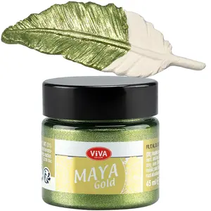 Viva Decor Maya Gold (Avocado) 1.52 Fl Oz - Shiny metallic acrylic paint for creative works on wood, glass, and porcelain. Impact-resistant, smudge-proof, and weatherproof for long-lasting results