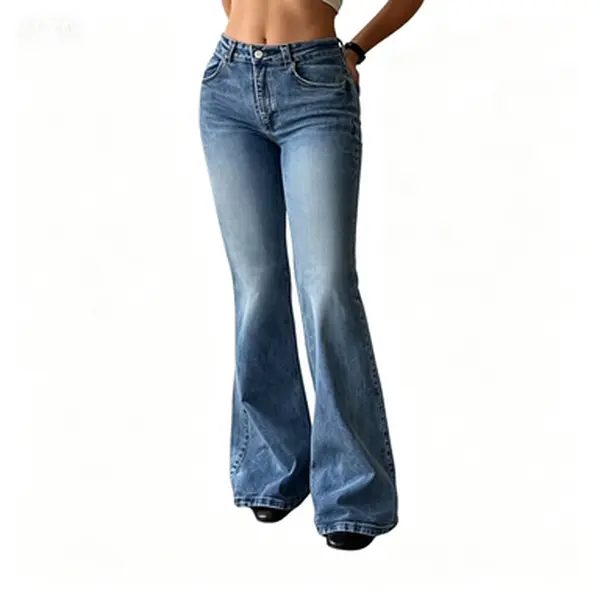 EMMIOL Women Stretchy Bootcut Flared Jeans Mid-High Waist Jeans Trendy Bell Bottom 90s Denim Pants