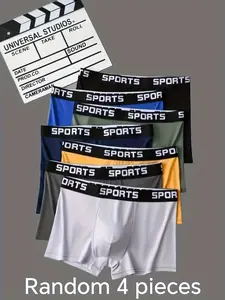 4PCS Men & Teen Boys Solid Color Sports Briefs, Soft Breathable Low Waist Athletic Sport Underwear, Full Coverage, Multiple Colors, Gym Sport Casual Wear
