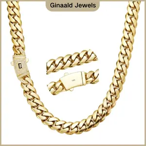 14K Gold-Plated Miami Cuban Link Necklace Features the latest electroplated gold-plating Technology Anti-Rust Technology and hypoallergenic properties Black S-clasp with diamond-studded clasp,Hiphop/Punk style,top choice of Christmas gift Matelasse Chain