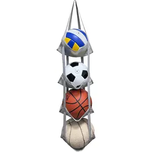 4-Tier Mesh Ball Storage Organizer, Basketball Holder for Garage, Sports Ball Storage for Basketballs, Toys and Snacks