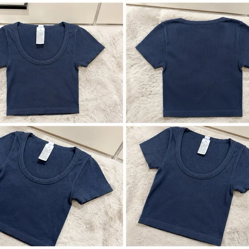 Small Petite Seamless Top - Classic Navy, Soft Ribbed Texture, Stretchy Comfort, Flattering Fit