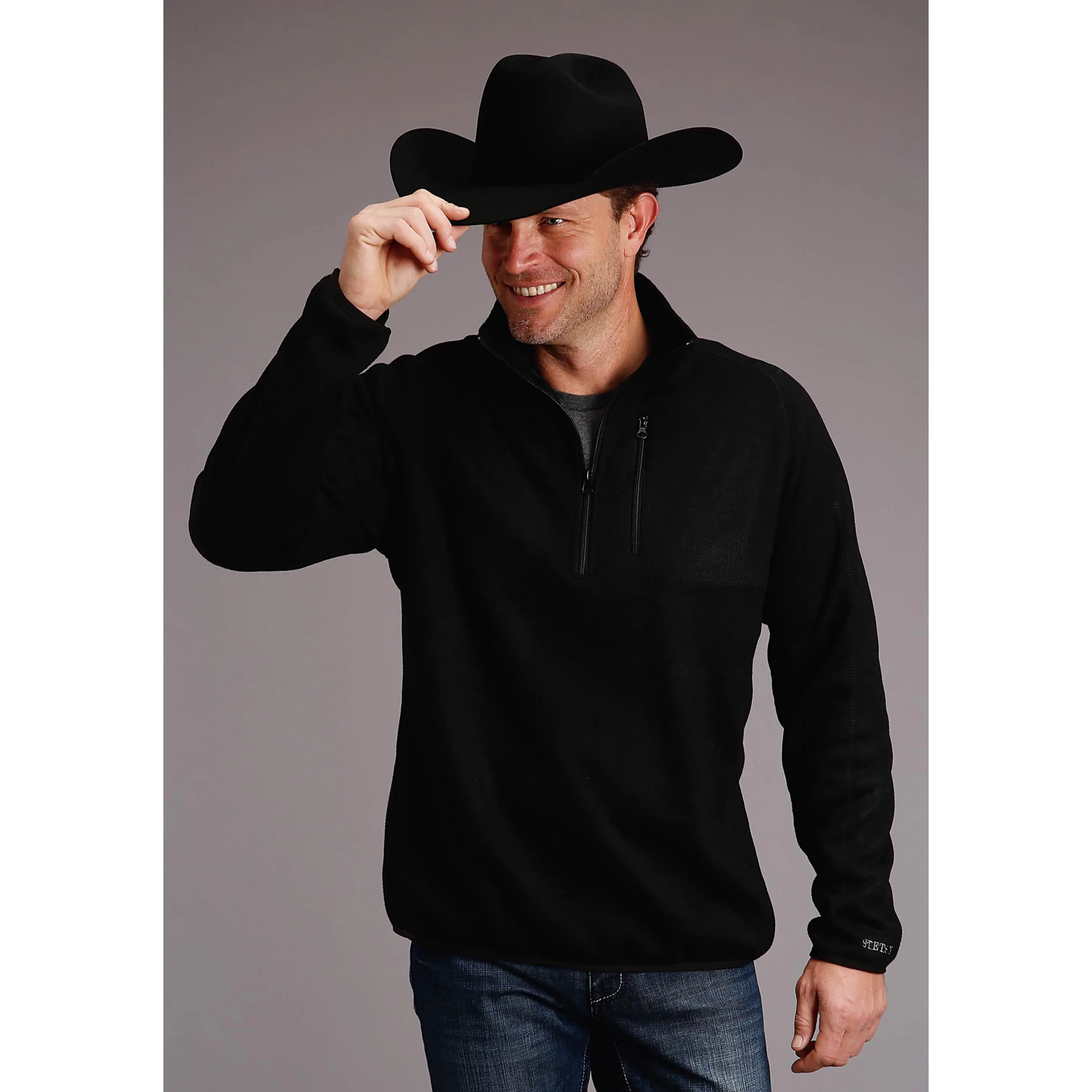 Men's Stetson Black Western Quarter Zip Sweater