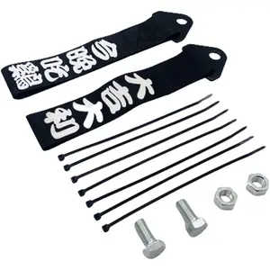 2 count  Racing Tow Strap High-Strength Nylon Towing Rope Universal JDM  Black Trailer Ropes Bumper Decorative with Chinese Slogan Fit for Front or Rear Front Bumper