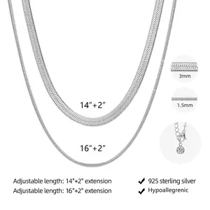 Tewiky 14K Gold Plated Herringbone Necklace for Women Dainty 14k Gold Snake Chain Necklace Layered Gold Herringbone Double Flat Snake Chain Choker Necklace Thin Chunky Chain Necklace Gift for Her For Valentine's Day gifts