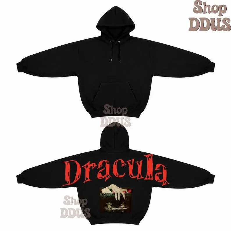 Dracula Gothic Hoodie, Bram Stoker Vampire Graphic Sweatshirt, Halloween Horror Movie Pullover, Vintage Dark Fantasy Apparel