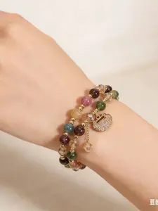 High-End Dual-Layer Rainbow Topaz Beaded Bracelet, Bohemian Style with Elegant Longevity Lock, Unique Women's Jewelry