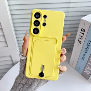 Simple Solid Color Slide Card Phone Case Cover Protector for Samsung Galaxy S26Ultra/S25Ultra/S24Ultra/S23Ultra/S22Ultra/S21Ultra, Portable Anti-Drop Shockproof Soft Shell