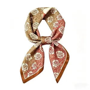 Vintage Two-Tone Rose Print Silk Bandana, Retro Floral Satin Neck Scarf, Elegant Women Fashion Hair Wrap