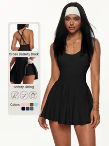 Women's Spring Summer Sports Tennis Dress, Slim Backless Golf Dress with Lining, Yoga Fitness Short Skirt, Sporty Style, Long Sleeve