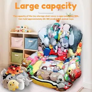 Convertible Plush Toy Storage Bag - 2-in-1 Organizer & Kids Floor Seat for Playroom | No Assembly Soft Padded Mat for Stuffed Animals | Space Saving All-in-One Toy Hideaway & Seat