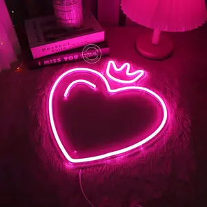 SERBASIC Pink Heart Novelty Neon Sign Night Light - USB-Powered, Bedroom Home Interior Design Decor, Valentine's Day Ideal Gift
