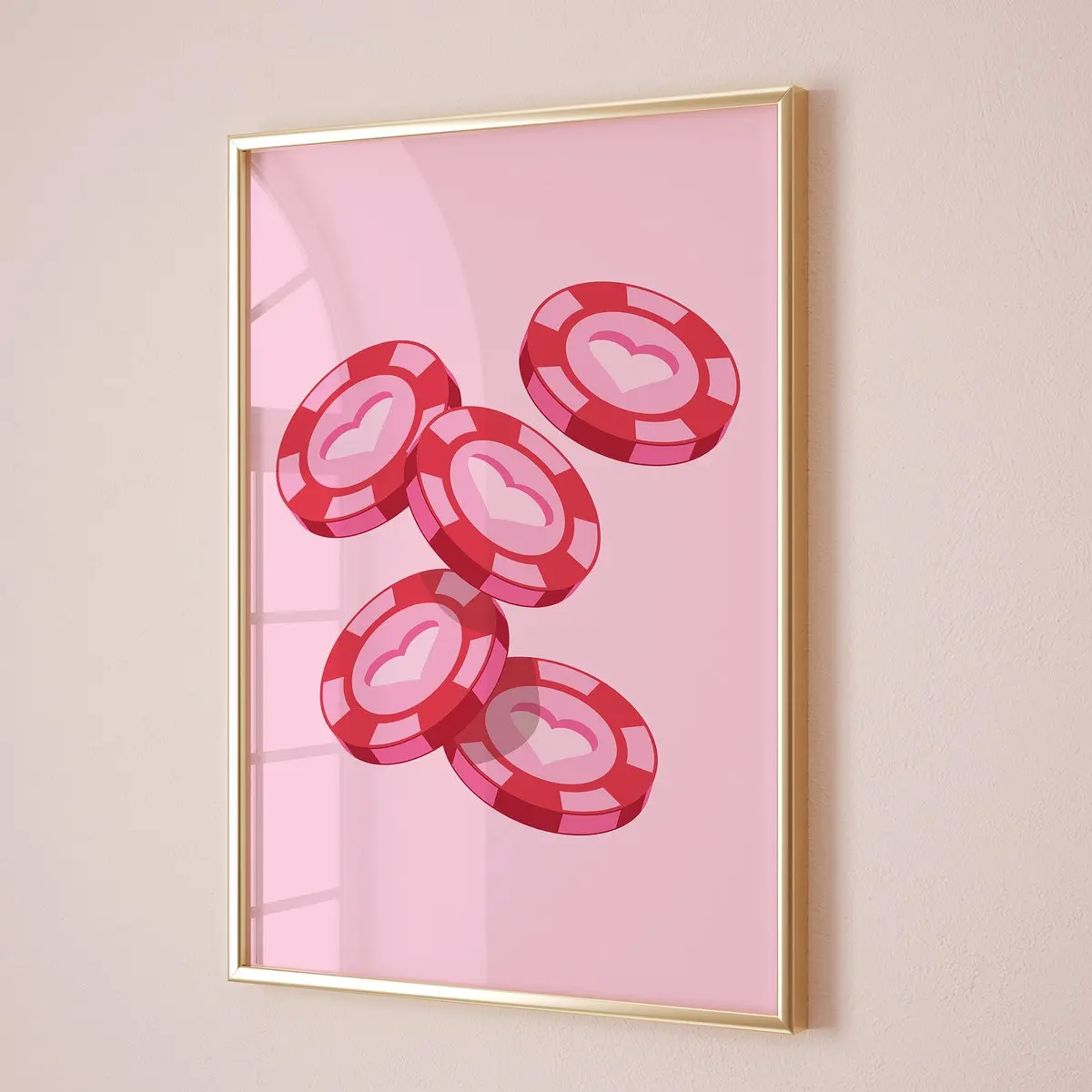 Unframed, Room Decor, Dorm Posters, Pink Retro Wall Art, Poker Chips, Preppy Trendy Prints, Trendy Retro Wall Art, Aesthetic Pink Poker Chips Poster