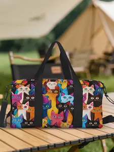 1pc Vivid Feline Parade Travel bag Top Handle, Outdoor Luggage Storage Bag, Artistic Luggage Accessory, Machine Washable Casual Fashionable Duffel Bag, Perfect for Gym Sessions, Stylish Design