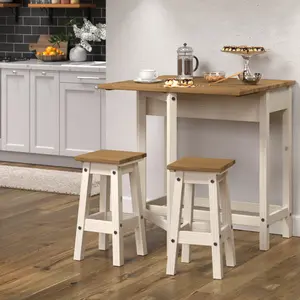 Wood Breakfast Set of Drop Leaf Table and 2 Stools Corona Snow | Furniture Dash