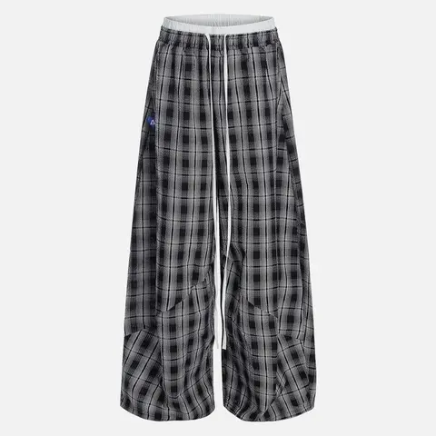 Aelfric Eden Menswear Men's Baggy Sweatpants - 55% Cotton 45% Polyester, Double Waist, Plaid Print, Wide-Leg, Vintage Y2K, Breathable, Basics, Unisex Cut, Drawstring, Shared Style Streetwear Bottoms for Back to School