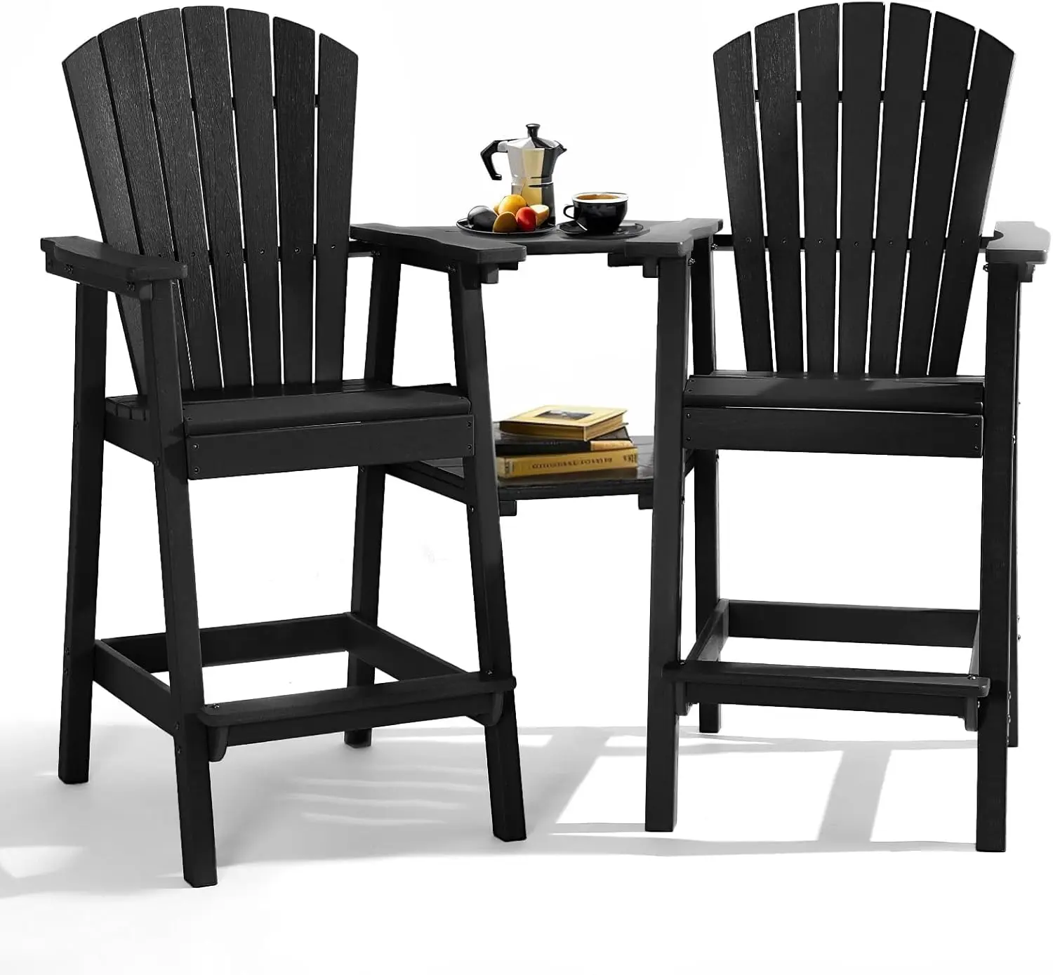 [2 Pack] Tall Adirondack Chair, All-Weather HDPE Outdoor Chairs with Removable Double Trays, Bar Height Adirondack Chairs for Balcony, Deck, Patio, Backyard