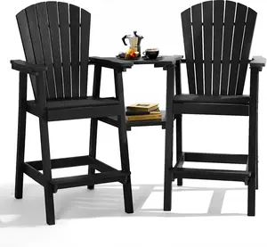 [2 Pack] Tall Adirondack Chair, All-Weather HDPE Outdoor Chairs with Removable Double Trays, Bar Height Adirondack Chairs for Balcony, Deck, Patio, Backyard