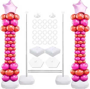 Balloon Column Stand Kit Set of 2, 7 Feet Balloon Pillar with Reusable Stainless Telescopic Base for Birthday, Wedding, Baby Shower, Graduation Decorations (2 Set)