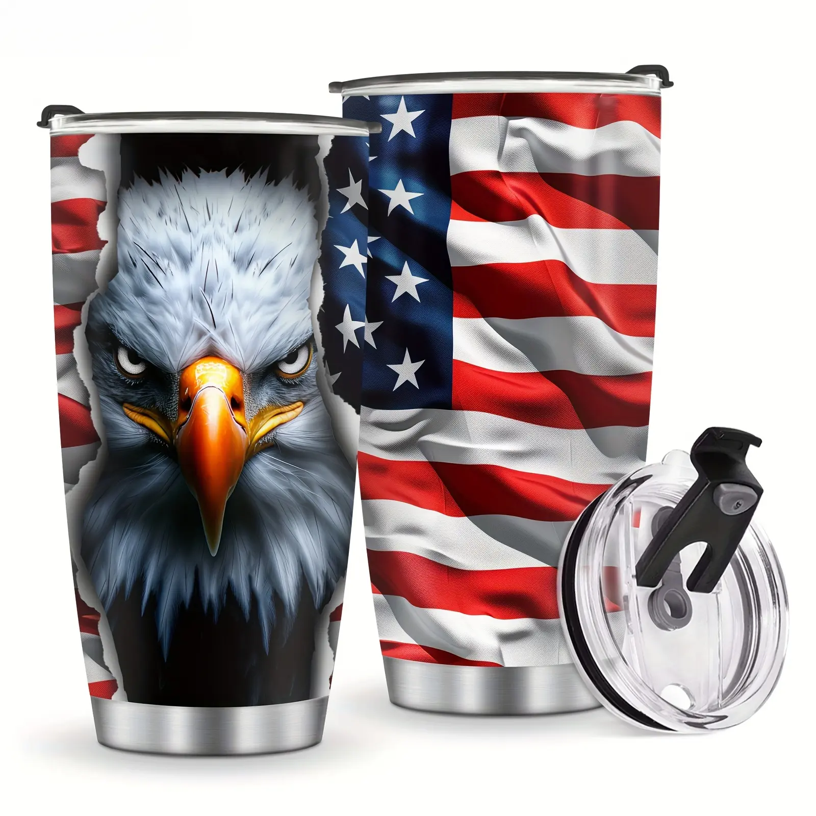 Patriotic Eagle Print Water Bottle, 20oz Stainless Steel Travel Mug with Double Wall Insulation for Hot Coffee, Gift for Veterans
