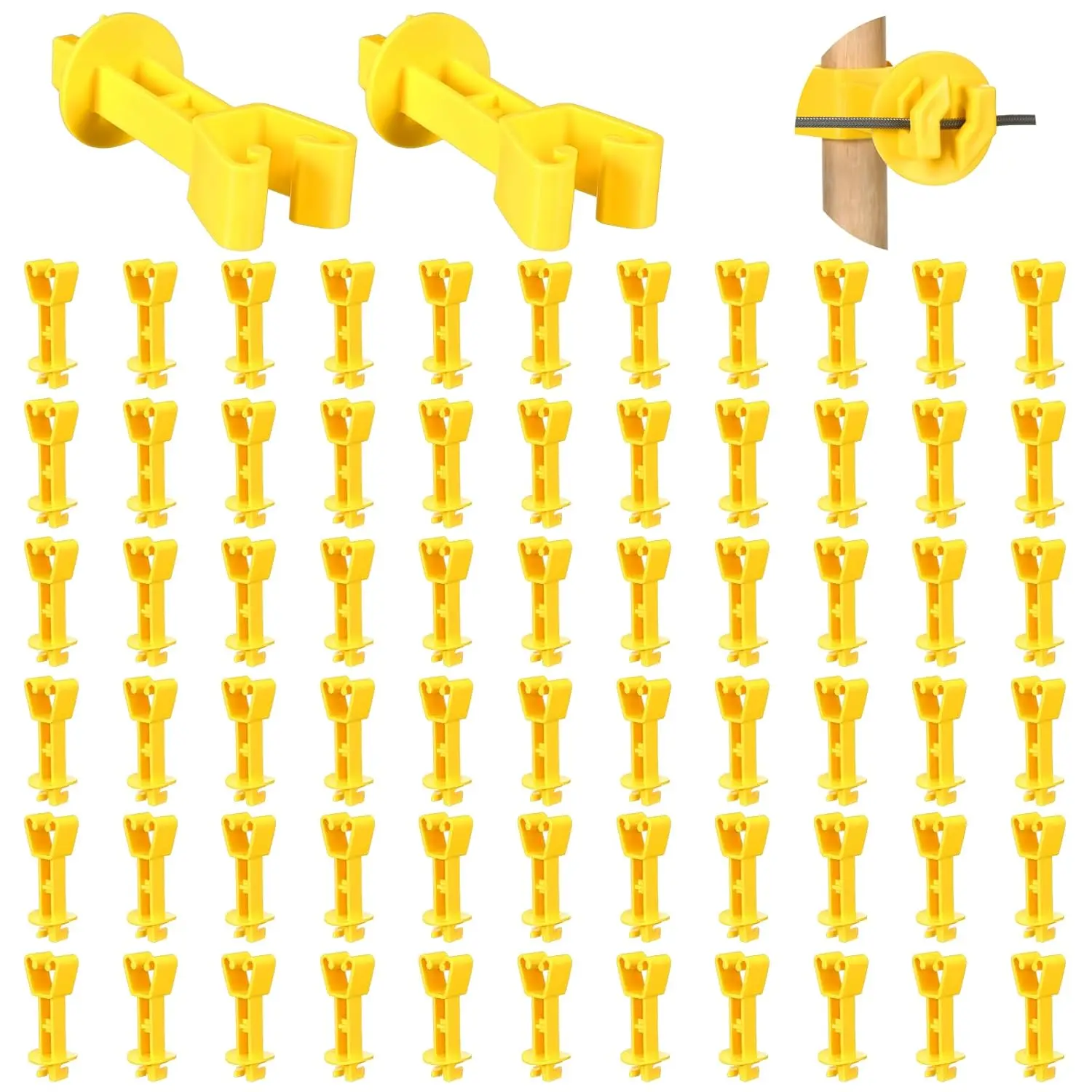 66 count U  Insulators for Electric Fence Wire Chain Link Extended Insulator for Wire Farm Fence, Yellow