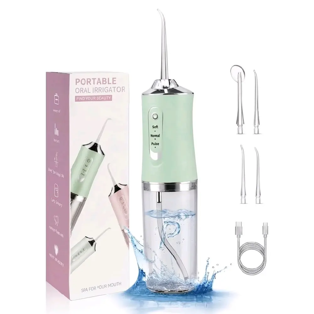 Cordless Water Flosser Dental Oral Irrigator Portable Teeth Cleaner with 4 Jet Nozzles 3 Modes 220ml Water Tank USB Rechargeable Flossing Device for Braces Gums Care Plaque Removal Travel Home Cleansing Interdental Daily Adjustable