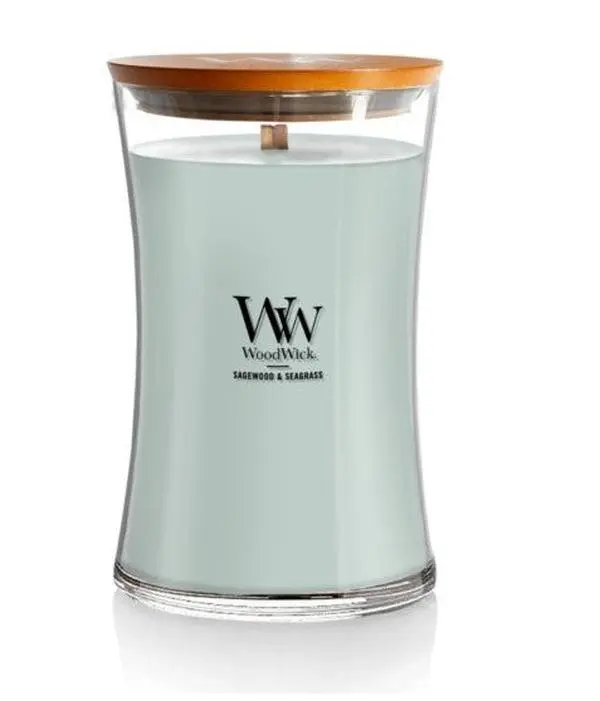 SAGEWOOD SEAGRASS WoodWick 22oz Large Jar Candle Burns 180 Hours
