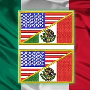 2 patches of American Mexican flag embroidered tactical military moral patch hook and loop appliques