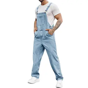 Hy New Men’s Denim Bib Overall Jumpsuit – Fashionable Bootcut Jeans, Tropical Casual Slim Fit, Adjustable Straps, Cotton Knit, Father’s Day Gift