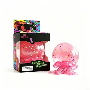 KIDGENIUS Glitter Soft Jellyfish Squishies -  Quiet Dual-Use Fidget Sensory Stress Ball, Anxiety Relief Tool for Kids with ADHD & Autism, Birthday Party Favors Stocking Stuffers, 100% Quiet Fidget Toy