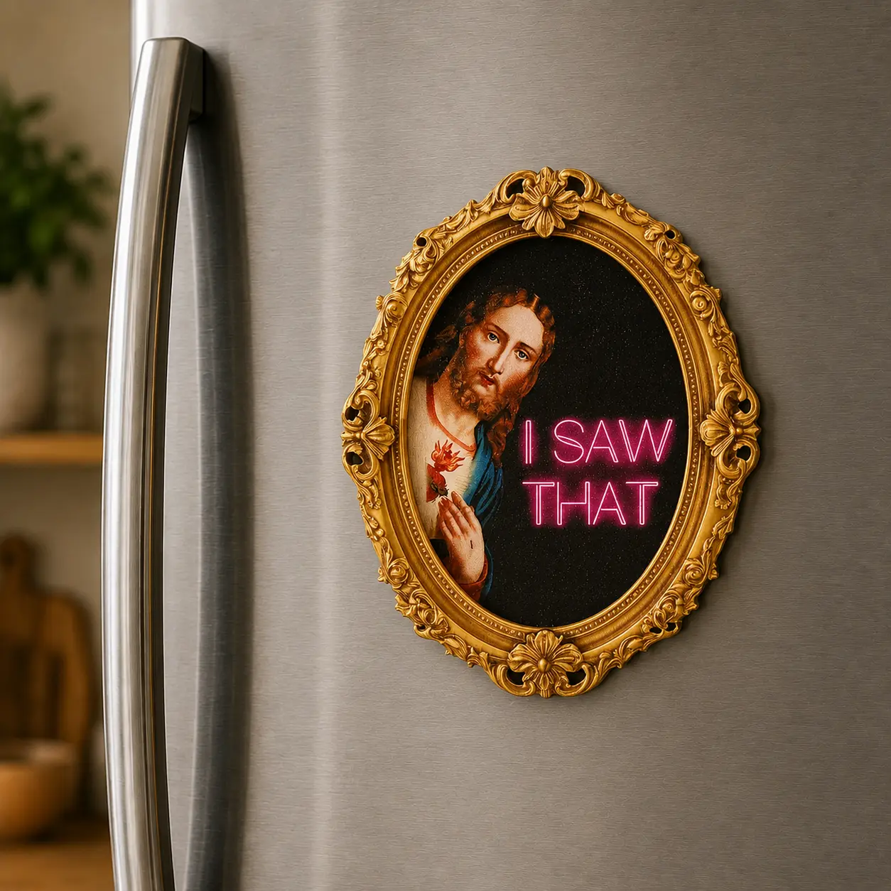 1 Vintage Oval Refrigerator Magnet with "I Saw That" Design | Frame-Style, Fun Home Decor Prop, Great Holiday Gift