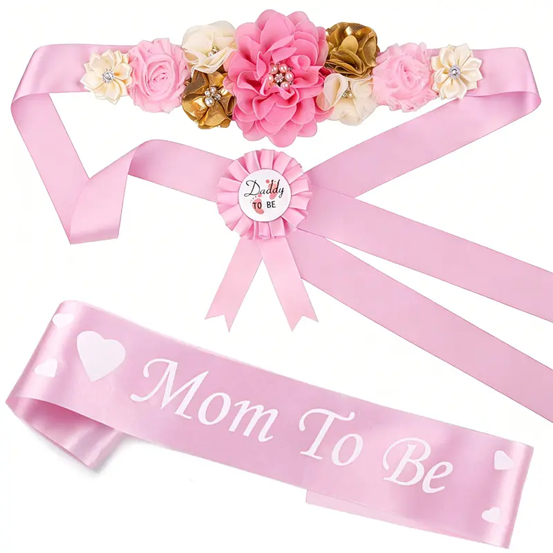Pink Maternity Flower Sash Belt Pregnancy Belt for Mom to be Baby Shower Girls Bridesmaid Sash Belt