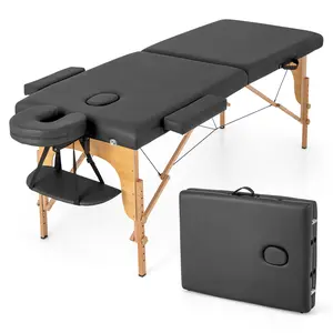 COSTWAY - 84 Inch Foldable Massage Table with Carrying Bag and Height Adjustable-Black