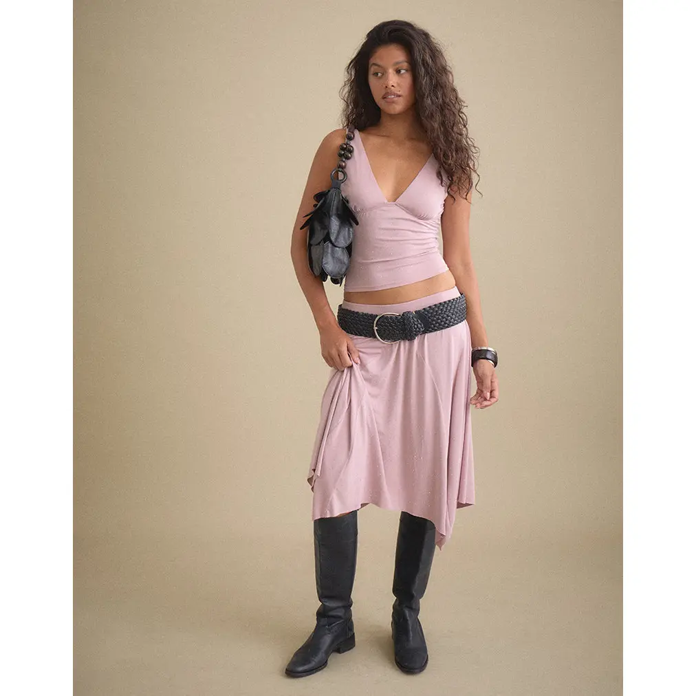 Kaulu Midi Skirt in Cupro Dusty Pink with Rhinestones