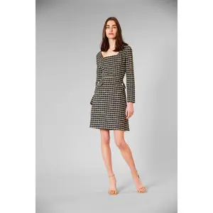 LONG SLEEVE BOUCLE SHORT DRESS