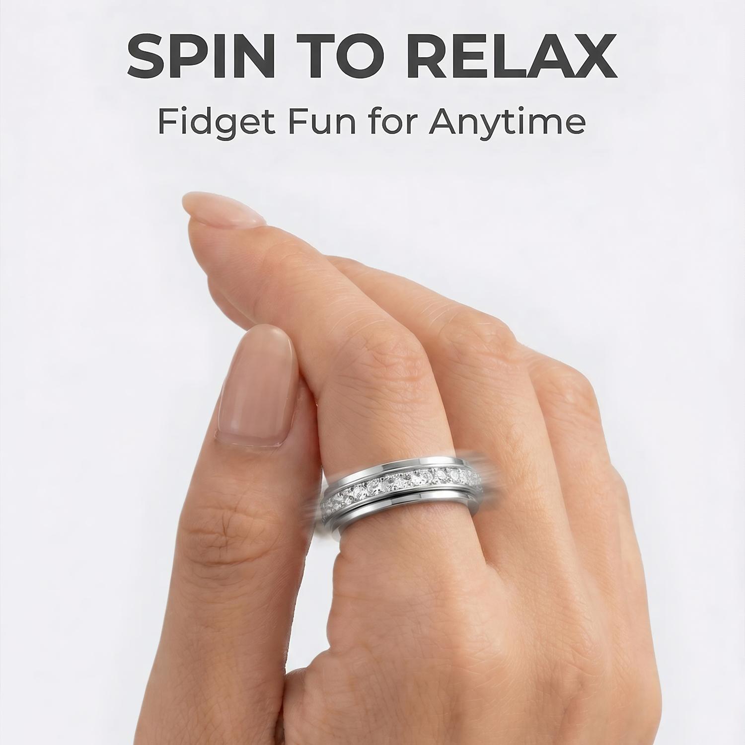 Anxiety Rings for Women and Men Titanium Steel Spinner Fidget Band Rings with Cubic Zirconia for Stress Relief and Wedding Promise Comfort Fit Size 5 to 12