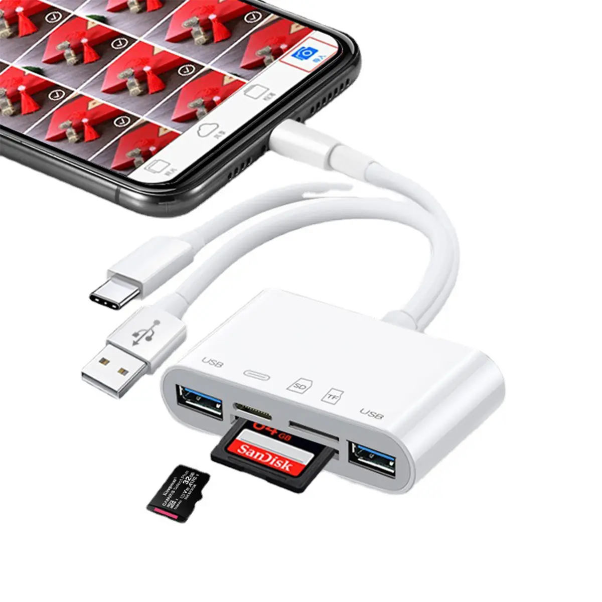 5-in-1 Memory Card Reader, USB C and USB A Devices with Micro SD & SD Card Slots, USB OTG Adapter & SD Card Reader for i-Phone/i-Pad, Supports SD/Micro SD/SDHC/SDXC/MMC,Simultaneous Charging and Reading