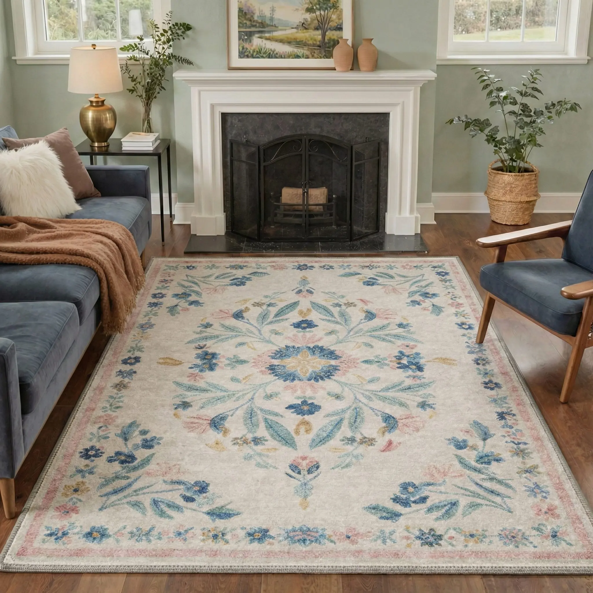 【Back To School】GENIMO Home Rug – Soft, Non-Slip, Pet Friendly, Machine Washable Area Rug, Floor Carpet Perfect for Living Room, Bedroom, Kitchen, Hallway, Stylish Home Decor ,ARF2645-PETAL