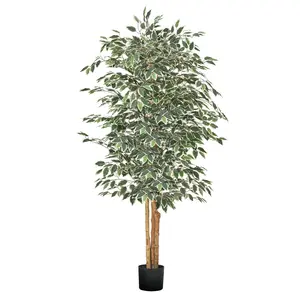 VEVOR 6FT Artificial Ficus Tree with Black Pot, Tall Faux Ficus Plant with Natural Wood Trunk and Realistic Green Leaves, Indoor Fake Silk Tree for Home, Office, Living Room, or Corner Décor