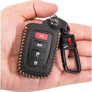 for Toyota Key Fob Cover Keychain Leather Car Key Case Fob Holder Compatible Highlander Tacoma Tundra Rav4 4Runner Camry Sequoia Corolla Prius (Black)
