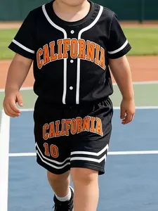 Boys' Sports Short Sleeve Top and Shorts Set, Sporty Set, Sports Apparel, Athletic Wear, Geometric Letter Pattern 3D Print, Casual Fitted, Perfect Gift for Kids