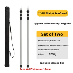 Outdoor Aluminum Alloy Telescopic Tent Poles, 2.35m Upgraded Thickened Canopy Poles, 2-Pack with Storage Bag, Replacement Tent Support Rods, Universal for Awnings & Mountaineering Tents, Camping Sunshade Pole Accessories
