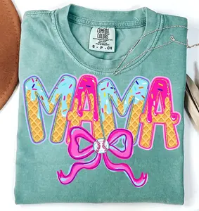 Mama Drip Baseball Ice Cream Comfort Colors Tee - Sweet Baseball Mom Gift, Playful Ice Cream Drip Design, Stylish Game Day Shirt