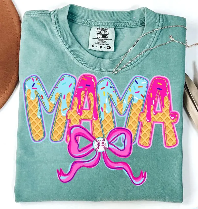 Mama Drip Baseball Ice Cream Comfort Colors Tee - Sweet Baseball Mom Gift, Playful Ice Cream Drip Design, Stylish Game Day Shirt