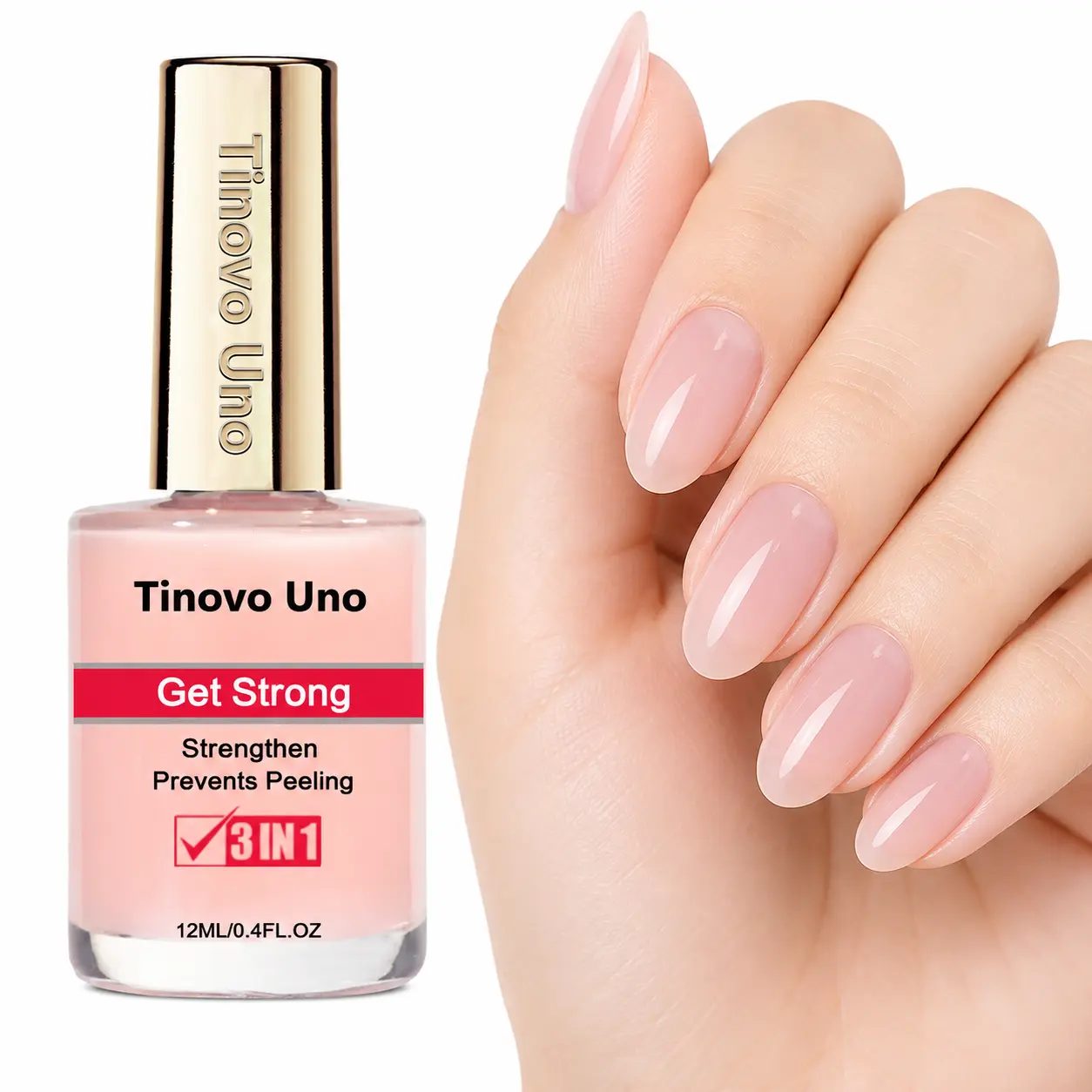 Tinovo Uno 3pcs Blush Pink 3-in-1 Nail Strengthener Nail Repair Lotion  - Gentle Tone, Alcohol-Free, Quick-Dry, Natural, Butyl Acetate-Free, Crack Coverage, Fine Line Concealer, Adults, Liquid, Nail Nutrient Oil, Strong And Long Nails
