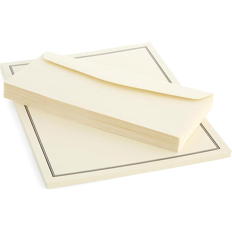 72 piece stationery set for writing letters with 48 ecru and black border paper sheets and 24 envelopes (8.5 x 11 in) Home Office