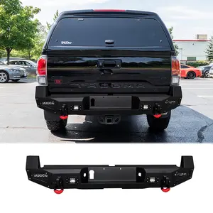 TIOYAR Steel Rear Bumper Black Texture for 2016-2023 Toyota Tacoma with LED Lights 2 x D-Rings Off-Road Performance